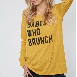 Graphic Mustard Printed Knit Top Babes Who Brunch